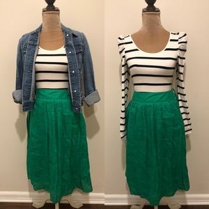 J.crew kelly green linen midi skirt